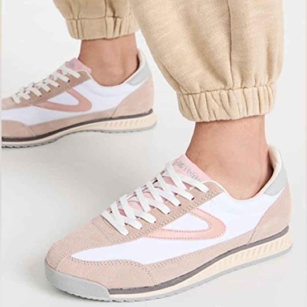 Tretorn White Pink and Beige Retro Runner Sneakers